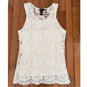 Valerie Bertinelli Cream Crochet Cotton Lace Tank Top Large